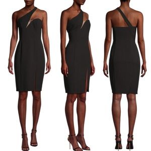 NWT Liv Foster Asymmetric Black Twill Mini Cocktail Dress Size 12